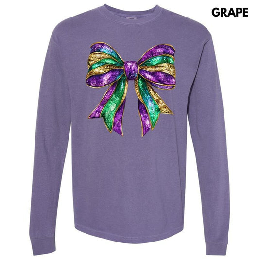 Shimmer Mardi Gras Bow Long Sleeve Comfort Colors T-Shirt