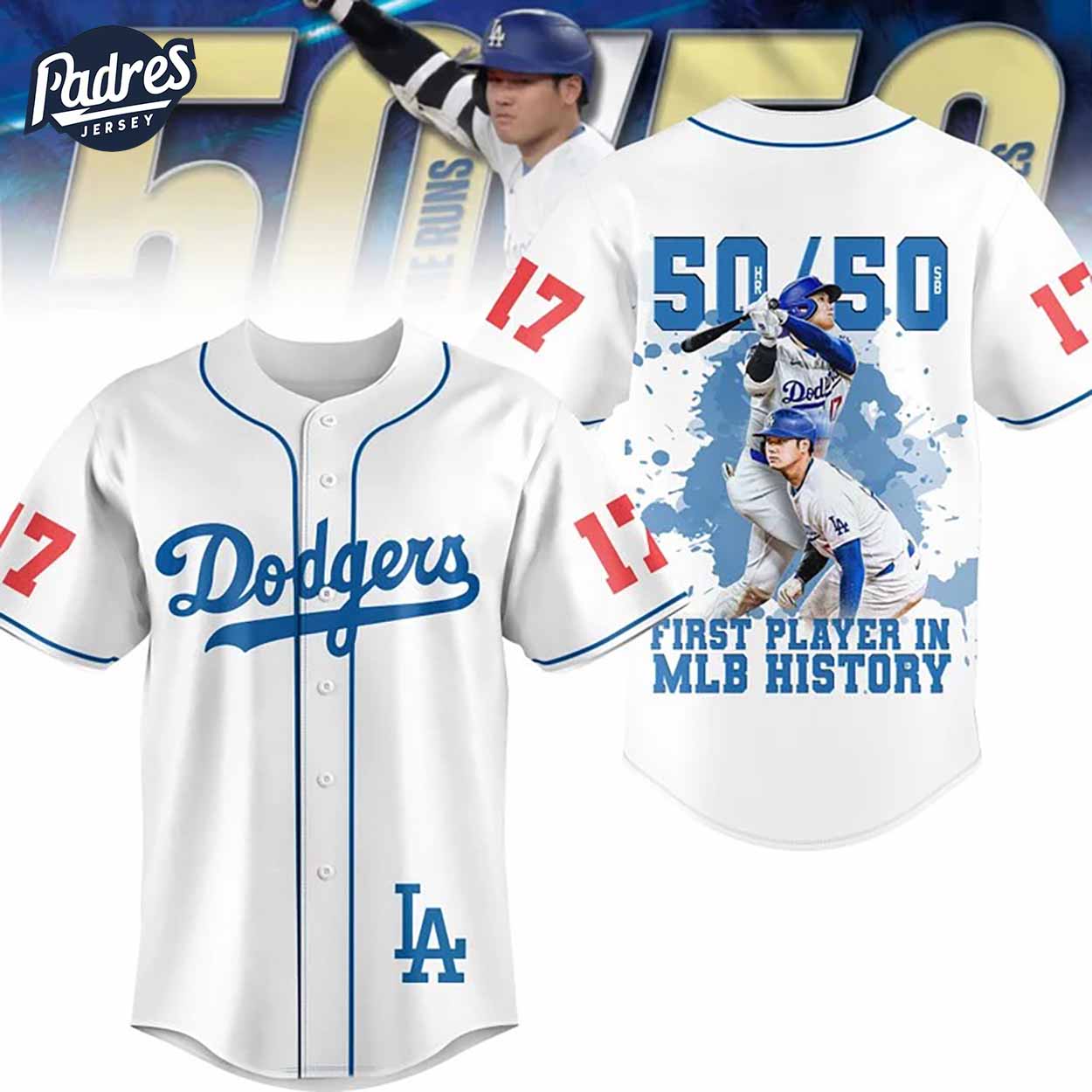 Shohei Ohtani Becomes First 50 50 Player in MLB History Los Angeles Dodgers Baseball Jersey - Padres Jersey Oasis: Elevate Your Baseball Style Game