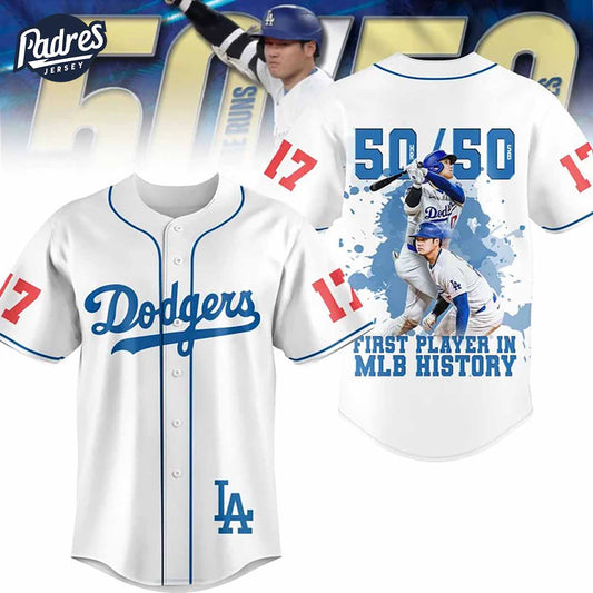 Shohei Ohtani Becomes First 50 50 Player in MLB History Los Angeles Dodgers Baseball Jersey - Padres Jersey Oasis: Elevate Your Baseball Style Game