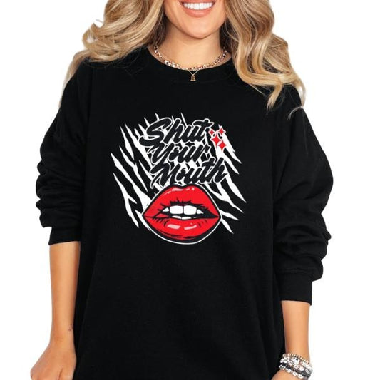 Shut Your Mouth Crewneck Sweatshirt, T Shirt, or Hoodie Grunge Aesthetic Pullover | Casual, Comfort, Streetwear, Unisex Fit, Punk Rocker Style