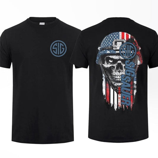 Sig Sauer Army Skull Flag 2 Sided T-shirt - Tactical Gear Gun Lover Nature Hunting Enthusiast Outfit Gift For Men And Women Dad Cottonmenswear