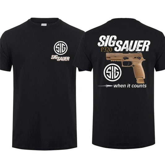 Sig Sauer P320 M17 When It Counts 2 Sided T-shirt - Sig Sauer Fan Gift Nature Hunting Enthusiast Outfit Gift For Men And Women Dad Cotton