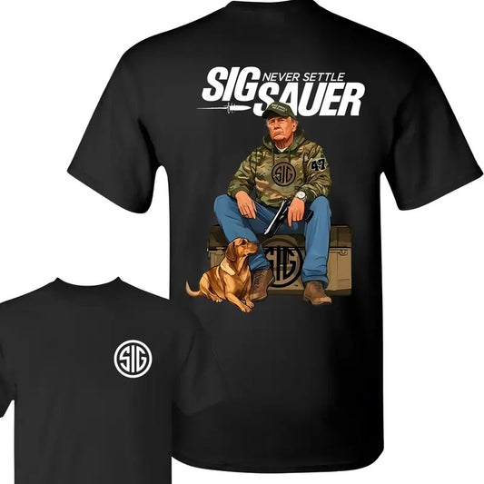 Sig Sauer Trump Hunter Double Sided Hoodie - Unisex Short Sleeve Casual T-Shirt, 100% Cotton, Available in Various Colors, Classic Design