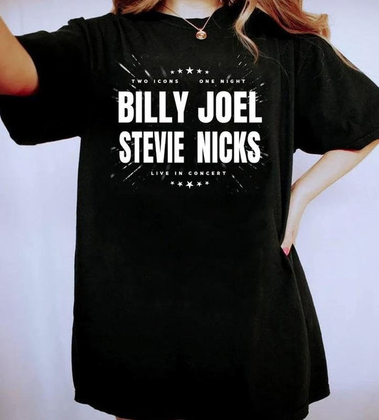 Signature Billy Joel Stevie Nick Tour 2024 Shirt Sweatshirt Hoodie, Two Icon One Night Concert Shirt, Billy Joel 90s Shirt, Billy Joel Stevie Nick Fan Shirt