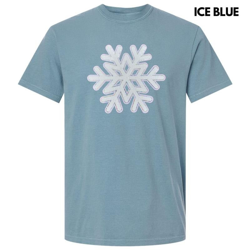 Silver & White Snowflake Sequin Patch Comfort Colors T-Shirt