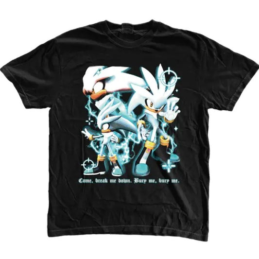 Silver the Hedgehog Bury Me T-Shirt, Sonic Adventure Shirt, Unisex Vintage Graphic Tees Gothic Grunge Y2k Emo Scene Amity Affliction Style Clothes Men Women Streetwear