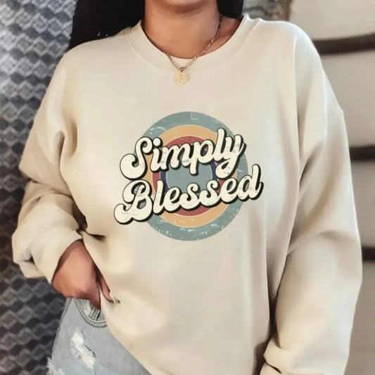 Simply Blessed Crewneck Sweatshirt Retro, Unisex Long Sleeve Crewneck Shirt