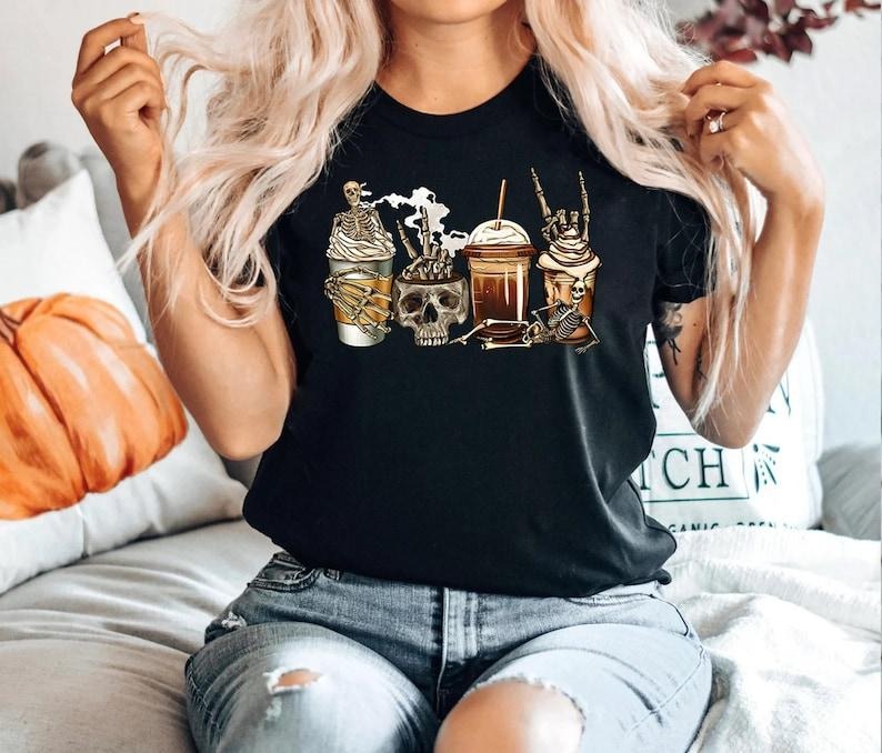 Skeleton Coffees Shirt, Coffee Skeleton Shirt, Halloween Shirt, Halloween Coffee, Coffee Shirt, Skeleton Shirt, Coffee Latte Shirt, Fall Tee