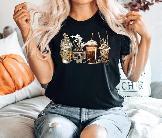 Skeleton Coffees Shirt, Coffee Skeleton Shirt, Halloween Shirt, Halloween Coffee, Coffee Shirt, Skeleton Shirt, Coffee Latte Shirt, Fall Tee
