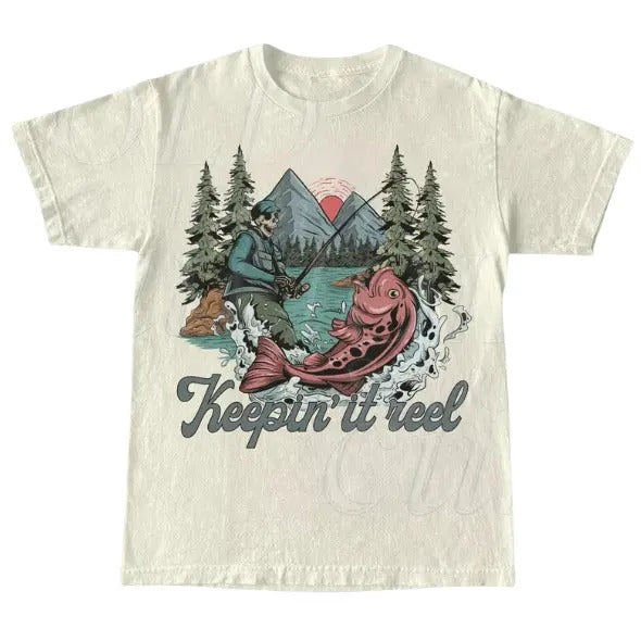 Skeleton Fishing Vintage 90s T-Shirt, Retro Skull Fishing Graphic Shirt, Nature Y2k Shirt, Fishing Lovers Gift, Y2k, Unisex T-Shirt, Gift For Men Women