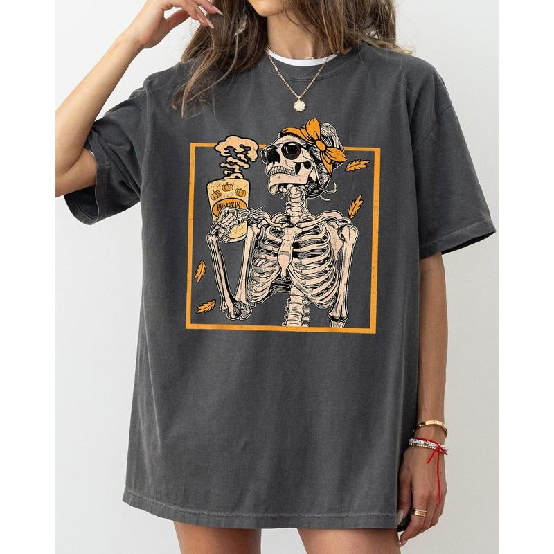 Skeleton Lady, Fall Leaves, Funny, Witch, Aesthetic, Meme, Halloween, Spooky, Costume, Tshirt, Women's, Comfort Colors Tee, Spooky, Tshirt, Witch, Pumpkin, Ghost, Skeleton