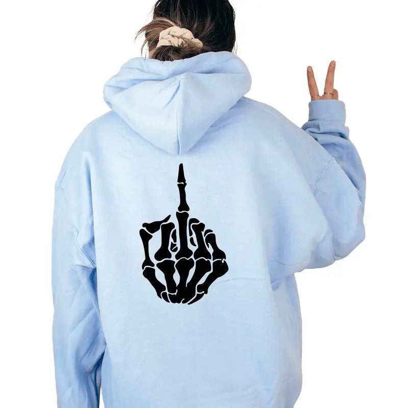 Skeleton Middle Finger Hoodie - Skeleton Lover Day Hoodie Retro Soft Casual Cotton Menswear Apparel Long Clothes