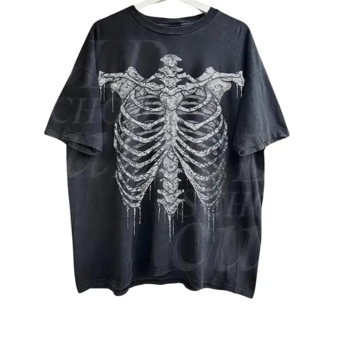 Skeleton Rib Vintage Graphic T-Shirt, Rib Cage Shirt, 90s Dark Art Horror Shirt, Retro Skeleton Gothic Tee, Grunge Shirt, Y2k Skull Tee Menswear Top