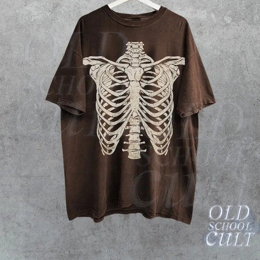 Skeleton Rib Vintage Graphic T-Shirt, Rib Cage Shirt, Retro Skeleton Tee, 90s Skull Shirt, Spooky Shirt, Y2k Skull Tee, 2000s Oversize Tee