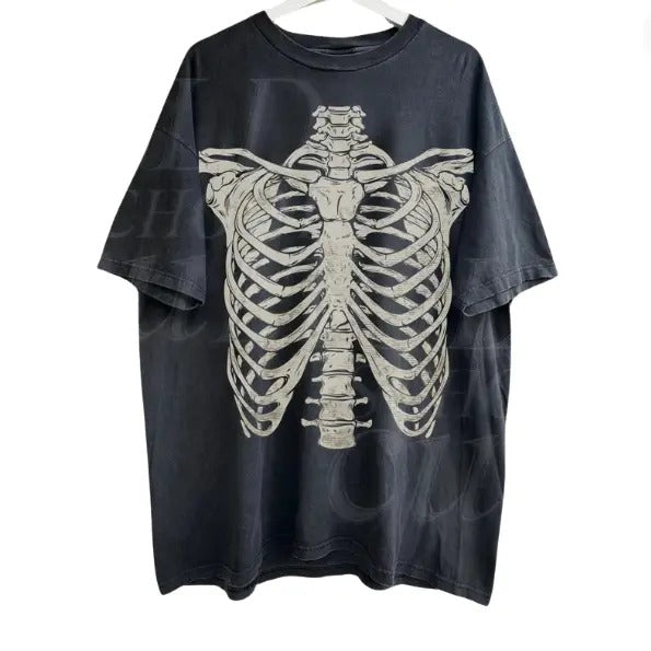 Skeleton Rib Vintage Graphic T-Shirt, Rib Cage Shirt, Retro Skeleton Tee, 90s Skull Shirt, Spooky Shirt, Y2k Skull Tee, 2000s Tee, Unisex T-Shirt, Gift For Men Women Menswear Top Streetwear
