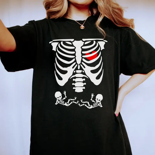 Skeleton Twins Shirt, Pregnant With Twins Skeleton Shirt, Skeleton Baby Twins Pregnancy Announcement Reveal Shirt, New Mom To Be Shower Gift, Unisex Short Sleeve Tee Shirt Womenswear Tops