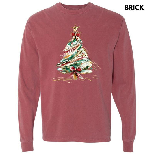 Sketched Christmas Tree Long Sleeve Comfort Colors T-Shirt 'NLB'