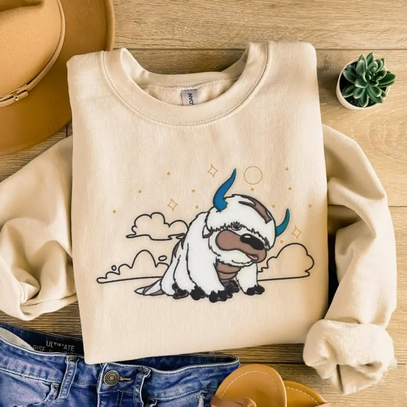 Sky Bison Embroidery Sweatshirt, Yip Yip Embroidery, Avatar Embroidered Sweatshirt, Embroidered Anime Shirt, Yip Yip Shirt