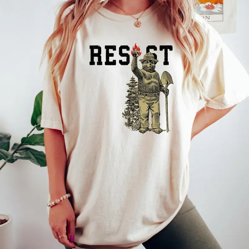 Smokey Bear Resist Shirt - Environmental Activism Tee, National Park Shirt, Comfortable Polyester, Round Neck, Funny Design