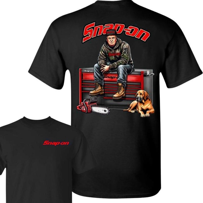 Snap-On Trum Shirt, Snap On Shirt, Crewneck Camo Workwear Shirts, Trump With Chainsaw Graphic Unisex Casual Cotton Tee, Gift For Trump Supporter