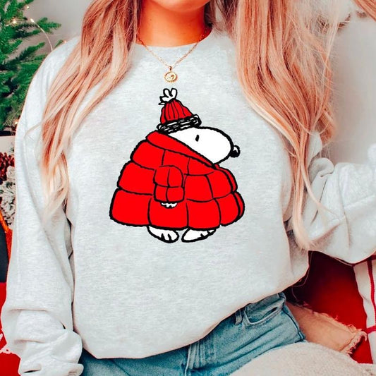 Snoopy Puffy Coat Air Freshener Sweatshirt, Christmas Cartoon Dog Sweatshirt, Snoopy Christmas Crewneck, Vintage Christmas Sweatshirt, Dog Cartoon Christmas Sweater