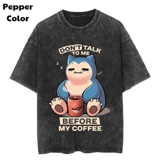 Snorlax Coffee Vintage Tee, Snorlax T-Shirt, Pokemon Graphic Tees, Pokemon Shirt, Unisex Anime Shirt, Menswear Womenswear Streetwear