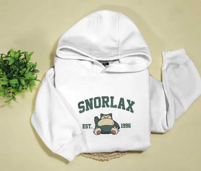 Snorlax Embroidered Hoodie Sweatshirt T-Shirt, Embroidery Anime Unisex Hoodie Gifts