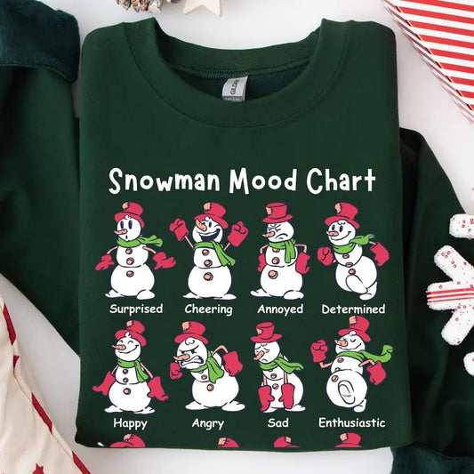 Snow man Mood Chart Funny Sn0wman Christmas Sweatshirt, Sn0wman Emotions Surprised Cheering Happy Sweatshirt for Winter Holiday christmas sweatshirt