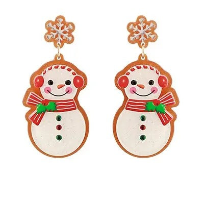 Snowman Cookie Christmas Earrings