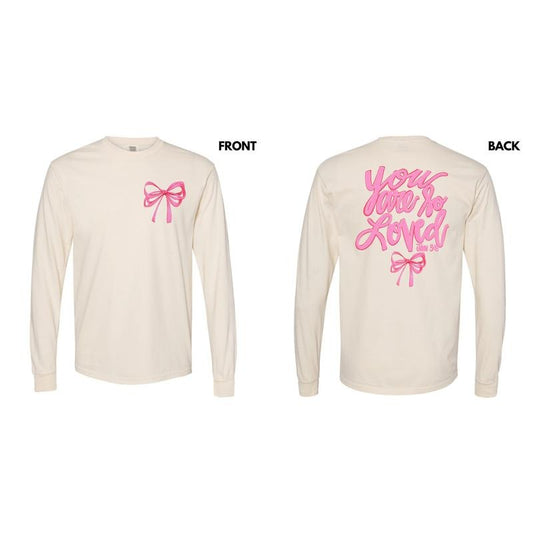 So Loved Pink Ribbon Long Sleeve Comfort Colors T-Shirt 'NLB'