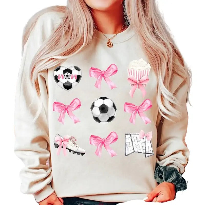 Soccer Coquette Bow Sweatshirt, Soft Girl Era, Retro Soccer, Coquette Soccer, Pink Bow Design, Soccer Mama, Retro Soccer Mom, Unisex Sweatshirt, Long Sleeve Crewneck Shirt, Women Gifts Sweater, Gifts For Birthday