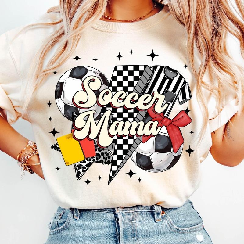 Soccer Mama T-Shirt Soccer With Coquette T-Shirt, Soccer Mom T-Shirt, Retro Soccer T-Shirt, Game Day , Soccer Coquette Bow Sports Shirt