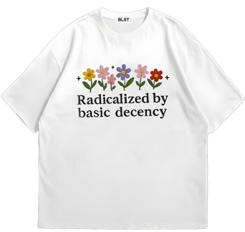 Socialist Radicalized by Basic Decency T-Shirt Retro Graphic Tee Retro Graphic