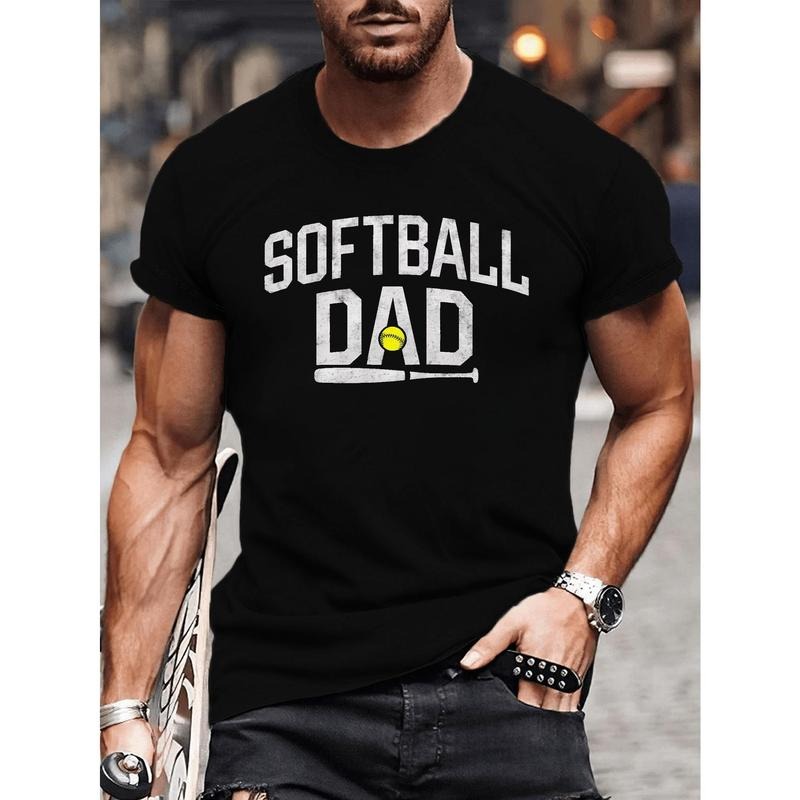 Softball Dad Champion Tee - Men's Summer T-Shirts - Breathable, Comfy, Crew Neck, Short Sleeve, Casual Wear for Sports, Daily Commute, and Outdoor Activities with Alphabet Print Design Made in USA