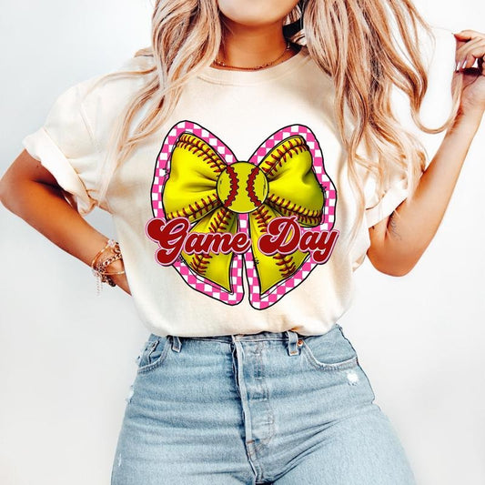 Softball Game Day Coquette T-Shirt, Retro Softball Checkered T-Shirt, Softball Bow T-Shirt, Softball Mama T-Shirt, Softball Mom T-Shirt, Baseball T-Shirt