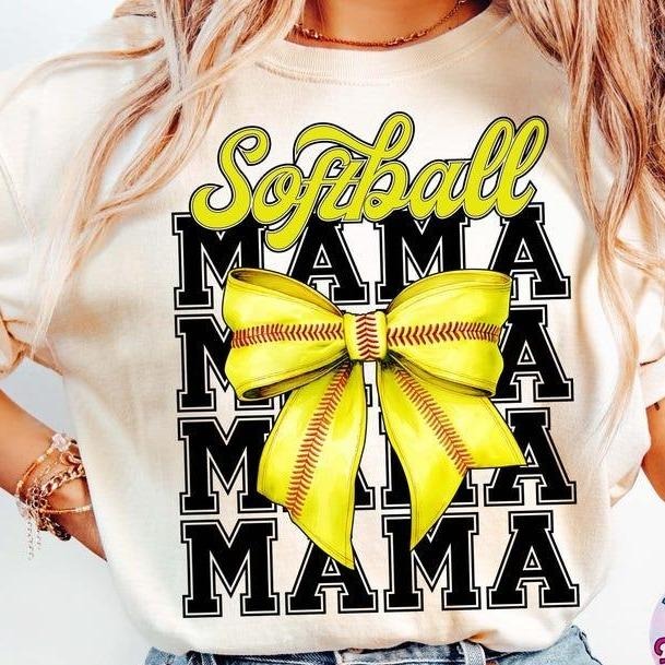 Softball Mama Bow tshirt, Retro Coquette sweatshirt, Game Day Softball Mom T-Shirt, mother's day gift