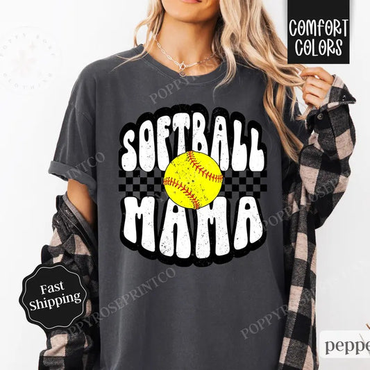 Softball Mama Shirt Comfort Colors, Retro Gameday Tshirt, Womens Softballl Tee, Womenswear Oversized Crewneck