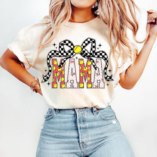 Softball Mama T-Shirt, Softball Coquette T-Shirt, Game Day T-Shirt, Softball Bow T-Shirt, Checkered Softball Mom T-Shirt, Mama Varsity T-Shirt, Retro Softball T-Shirt