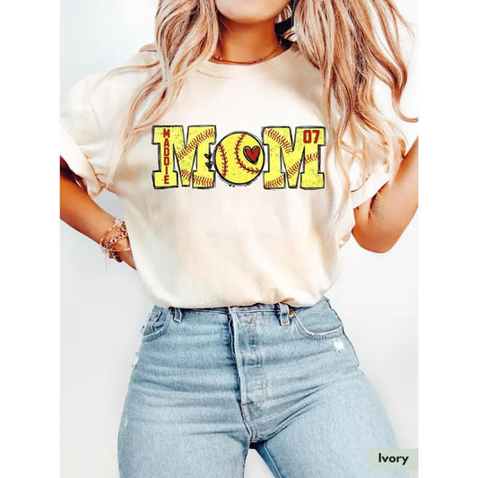 Softball Mom Shirt for Softball, Mama T-Shirt with Name Softball, Mom Gift Personalized Mom Player T-Shirt for Game Day