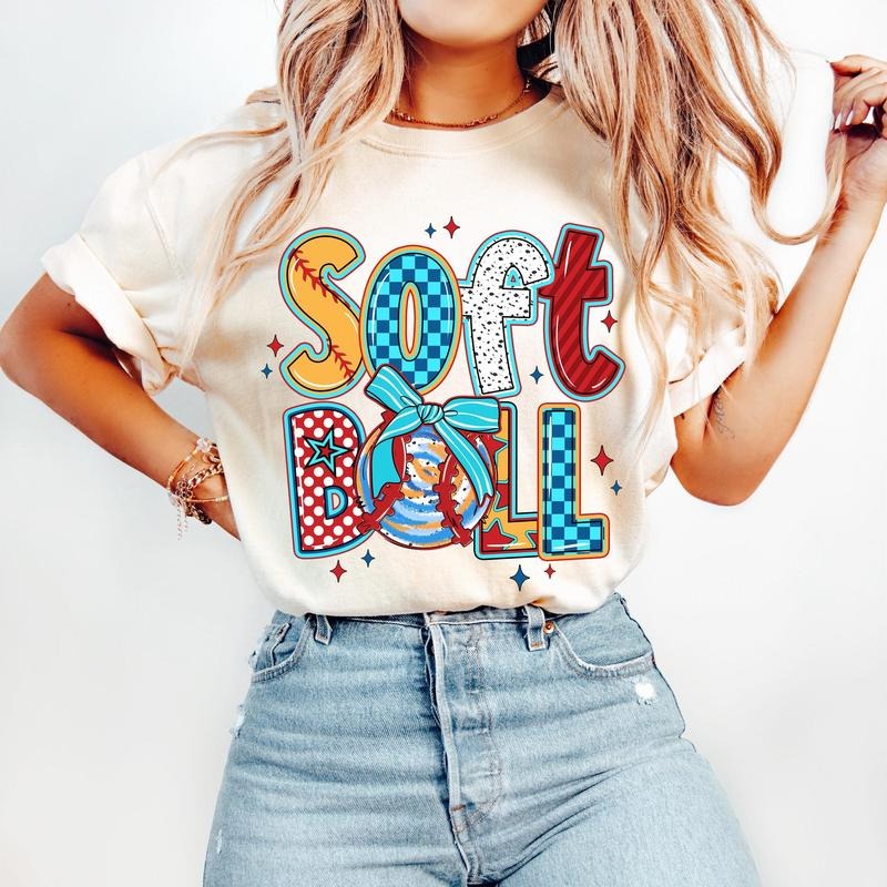 Softball T-Shirt, Game Day Softball T-Shirt, Retro Softball Bow T-Shirt, Softball Mama T-Shirt, Softball Mom T-Shirt, Brushstroke Baseball T-Shirt,Hand Drawn Doodle