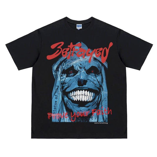 Solo Leveling "Crimson Statue" Vintage Oversized Tee Anime T-shirt 100% Cotton Original Design Men's Top for Fans Menswear Tshirt