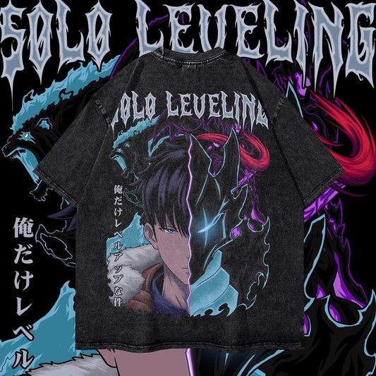 Solo Leveling 2025 Anime Vintage Oversized Mineral Washed Heavy Cotton Special Graphic T-shirt Gift For Anime Fan, Anime Lover