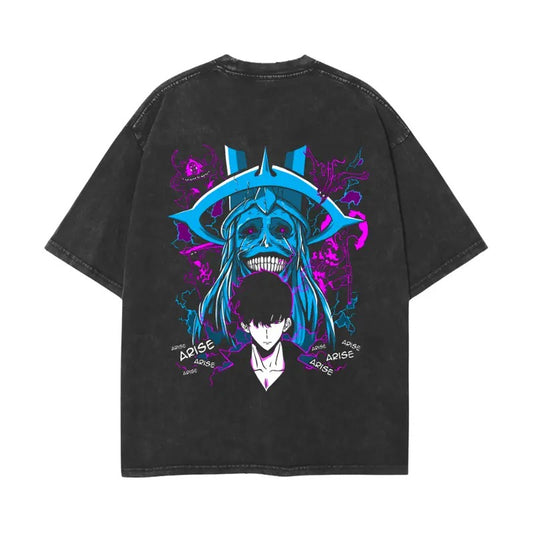 Solo Leveling Shirt Washed Vintage Oversized T-Shirt, Anime Manga Washed Heavy Cotton Special Graphic T-shirt Gift For Anime Fan