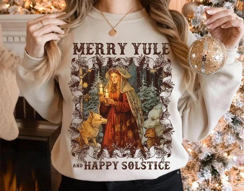 Solstice Christmas Sweatshirt Merry Yule & Happy Solstice Winter Solstice Sweatshirt, Happy Winter Solstice Shirt, Christmas Gift