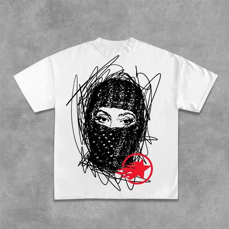 Sopula Gang Graffiti Mask Printed Cotton T-Shirt