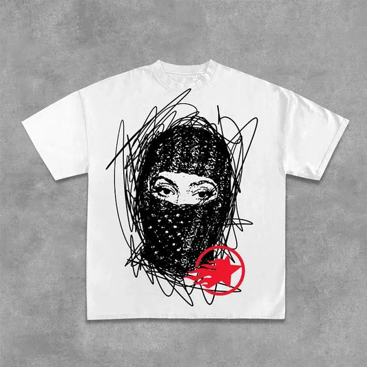 Sopula Gang Graffiti Mask Printed Cotton T-Shirt