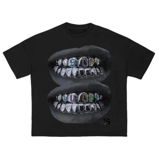 Sopula Loose Lip Print Graphic Cotton T-Shirtstyle{n002}2