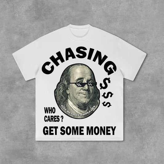 Sopula Vintage Design Chasing Money Graphic Print Cotton T-Shirt
