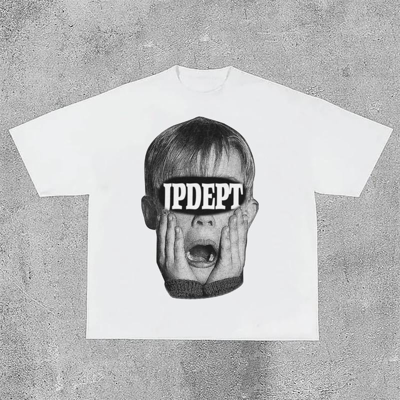 Sopula Vintage Horrified Boy Graphic Cotton T-Shirt