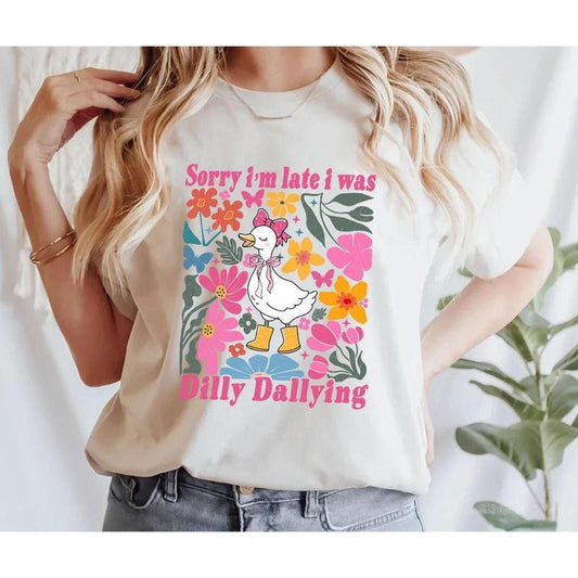 Sorry I'm Late I Was Dilly Dallying Goose Shirt, Floral Goose Shirt, Sarcastic Retro Shirt, Funny Mama Shirt, Boho Floral  Shirt